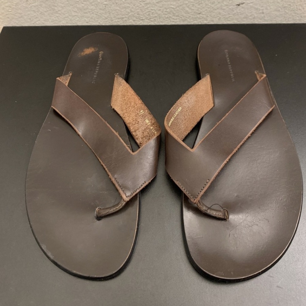 Banana Republic Men's Brown Leather Flip Flop Sandals Sz 11